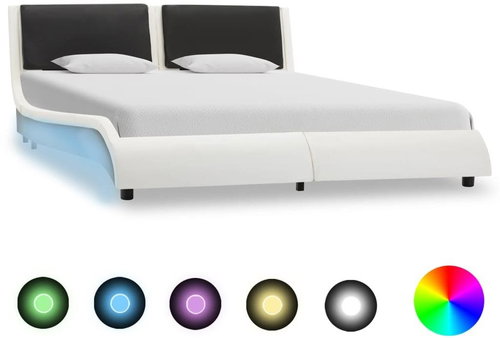 Shumee s LED světlem bílý a černý umělá kůže 120×200 cm, 280373 - Rám postele - Main image