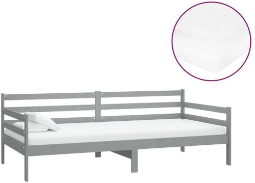 SHUMEE válenda s matrací 90 × 200 cm, masivní borové dřevo, šedá, 3083586 - Postel - Main image
