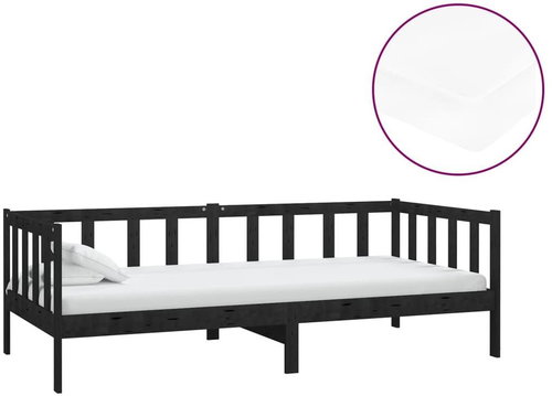 SHUMEE válenda s matrací 90 × 200 cm, masivní borové dřevo, černá, 3083628 - Postel - Main image