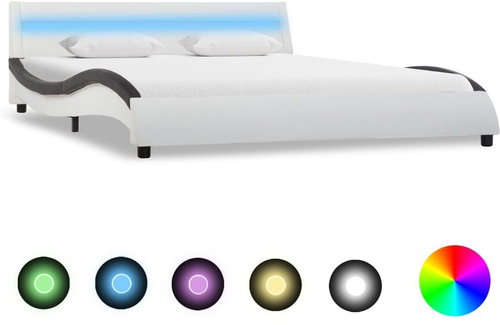 Shumee s LED světlem bíločerný umělá kůže 140×200 cm , 285681 - Rám postele - Main image