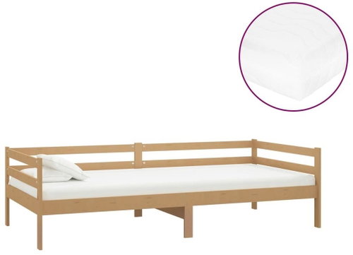 SHUMEE válenda s matrací 90 × 200 cm, masivní borové dřevo, medově hnědá, 3083562 - Postel - Main image