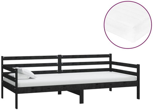 SHUMEE válenda s matrací 90 × 200 cm, masivní borové dřevo, černá, 3083583 - Postel - Main image