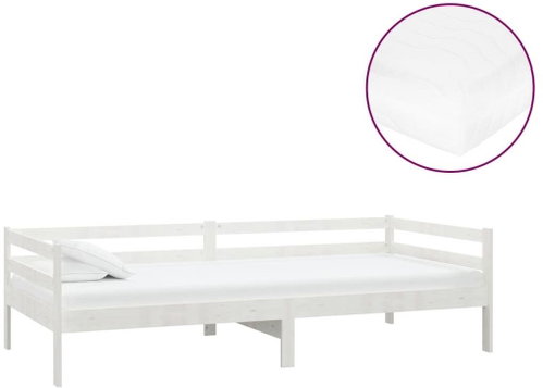 SHUMEE válenda s matrací 90 × 200 cm, masivní borové dřevo, bílá, 3083560 - Postel - Main image
