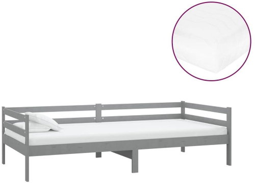 SHUMEE válenda s matrací 90 × 200 cm, masivní borové dřevo, šedá, 3083566 - Postel - Main image