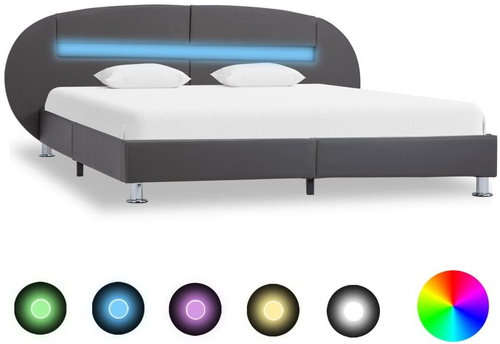 Shumee s LED světlem šedý umělá kůže 180×200 cm, 285443 - Rám postele - Main image