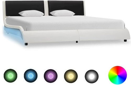 Shumee s LED světlem bílý a černý umělá kůže 160×200 cm, 280375 - Rám postele - Main image