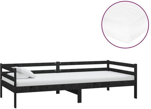 SHUMEE válenda s matrací 90 × 200 cm, masivní borové dřevo, černá 3083568 - Postel - Main image