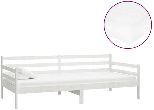 SHUMEE válenda s matrací 90 × 200 cm, masivní borové dřevo, bílá, 3083585 - Postel - Main image