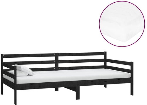 SHUMEE válenda s matrací 90 × 200 cm, masivní borové dřevo, černá, 3083588 - Postel - Main image