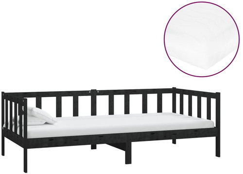 SHUMEE válenda s matrací 90 × 200 cm, masivní borové dřevo, černá, 3083613 - Postel - Main image