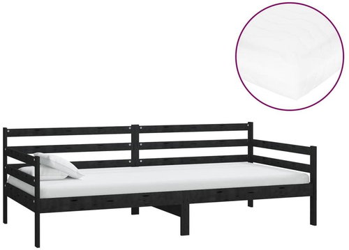 SHUMEE válenda s matrací 90 × 200 cm, masivní borové dřevo, černá, 3083593 - Postel - Main image