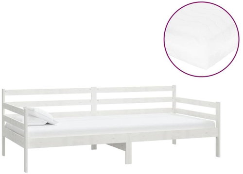 SHUMEE válenda s matrací 90 × 200 cm, masivní borové dřevo, bílá, 3083590 - Postel - Main image