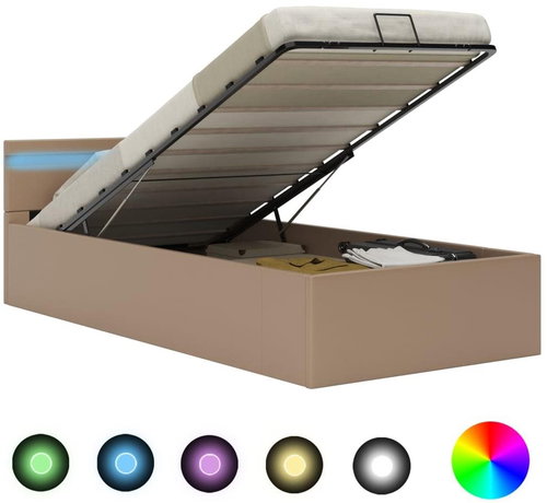 Shumee s LED a úložištěm cappuccino umělá kůže 90×200 cm , 285558 - Rám postele - Main image
