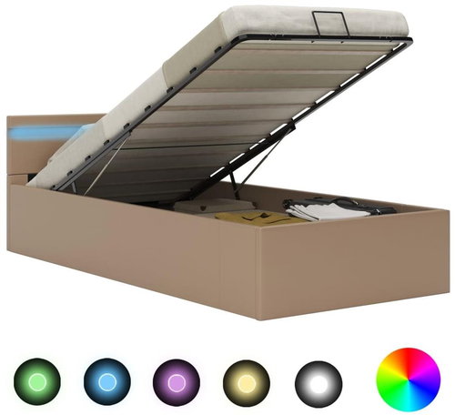 Shumee LED úložný prostor cappuccino umělá kůže 100x200 cm , 285559 - Rám postele - Main image