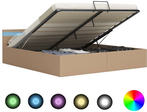 Shumee LED úložný prostor cappuccino umělá kůže 160x200 cm , 285562 - Rám postele - Main image