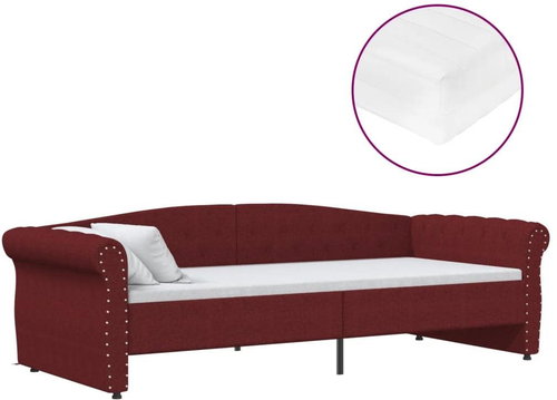 SHUMEE válenda s matrací a USB 90 × 200 cm, textil, vínová, 3080378 - Postel - Main image