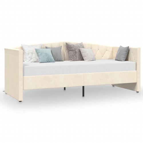 SHUMEE válenda s matrací a USB 90 × 200 cm, samet, krémová, 3080374 - Postel - Main image