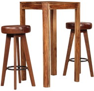 3-piece bar set solid sheesham wood and genuine leather 246261 - Bar Set