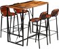 5 piece bar set solid recycled wood and genuine goat leather 246287 - Bar Set