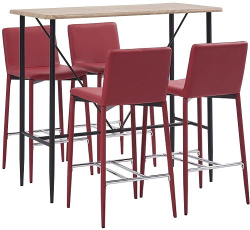 5-piece bar set faux leather burgundy 279908 - Bar Set - Main image