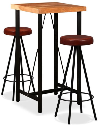 Bar set of 3 pieces of solid acacia wood and genuine leather 275127 - Bar Set - Main image