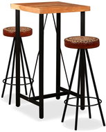 Bar set of 3 pieces of solid acacia wood, genuine leather, canvas 275129 - Bar Set
