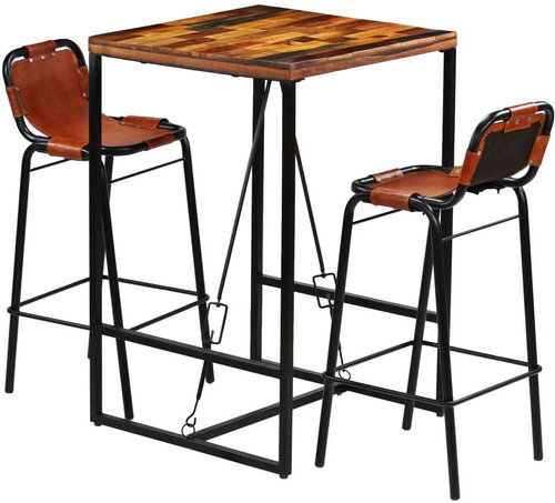 Bar set of 3 pieces of solid recycled wood and genuine goat skin 246286 - Bar Set - Main image