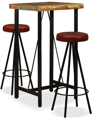 Bar set of 3 pieces of solid recycled wood and genuine leather 275139 - Bar Set - Main image