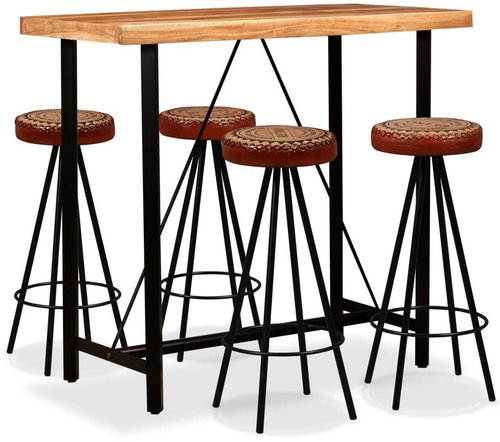 Bar set of 5 pieces of solid acacia wood, genuine leather, canvas 275132 - Bar Set - Main image
