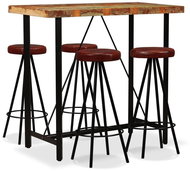 Bar set of 5 pieces of solid recycled wood and genuine leather 275142 - Bar Set