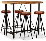 Bar set of 5 pieces of solid recycled wood, genuine leather, canvas 275144 - Bar Set