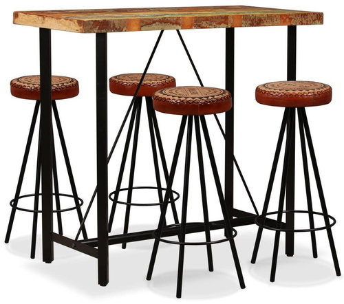Bar set of 5 pieces of solid recycled wood, genuine leather, canvas 275144 - Bar Set - Main image