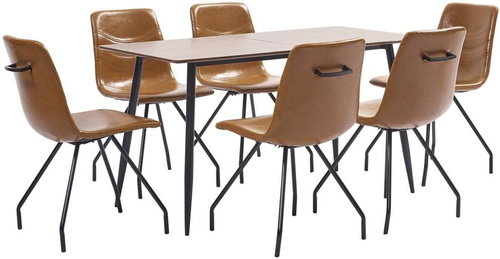 7-piece Dining Set, Cognac Artificial Leather 3050733 - Dining Set - Main image