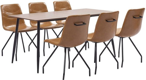7-piece Dining Set Cognac Artificial Leather 3050775 - Dining Set - Main image