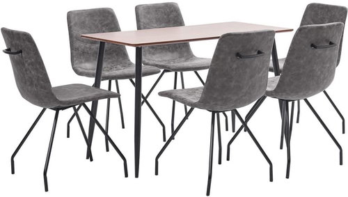 7-piece Dining Set. Dark Brown Faux Leather 3050679 - Dining Set - Main image