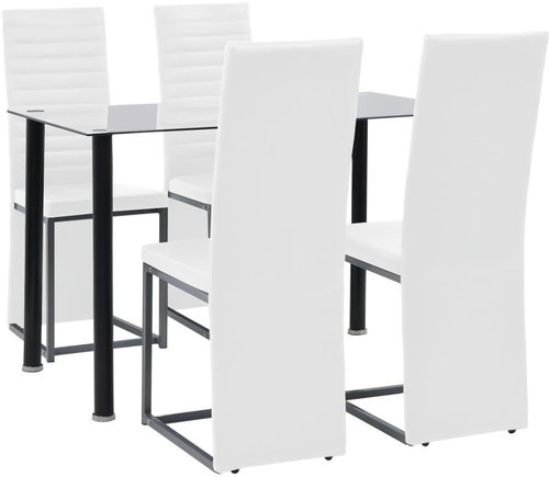 Dining set made of steel and tempered glass 5 pcs black and white 247249 - Dining Set - Main image