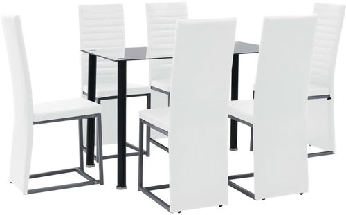 Dining set made of steel and tempered glass 7 pcs black and white 247251 - Dining Set - Main image