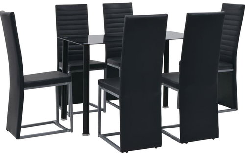 Dining Set made of Steel and Tempered Glass 7 pcs Black 247250 - Dining Set - Main image