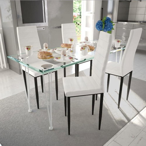Dining Set Chair Slim Line 4 pcs White and 1 Glass Table 271691 - Dining Set - Main image