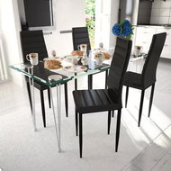 Dining Set: Black Slim Chairs 4 pcs and 1 Glass Table 271689 - Dining Set