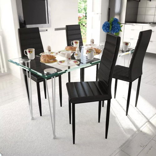 Dining Set: Black Slim Chairs 4 pcs and 1 Glass Table 271689 - Dining Set - Main image
