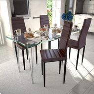 Dining Set:  Slim Brown Chairs 4 pcs and 1 Glass Table 271693 - Dining Set