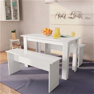 Jedálenský stôl a lavice 3 kusy drevotrieska biela 244865 - Jedálenská súprava
