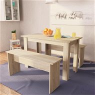 Dining table and bench 3 pieces of chipboard oak 244866 - Dining Set