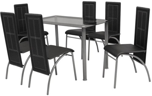 Seven-piece dining set black 242915 - Dining Set - Main image