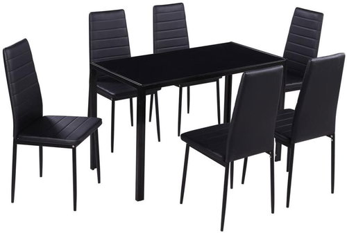 Seven-piece dining set black 242987 - Dining Set - Main image