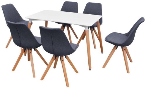 Seven-piece Dining Set Table and Chairs, White and Dark Grey 243570 - Dining Set - Main image