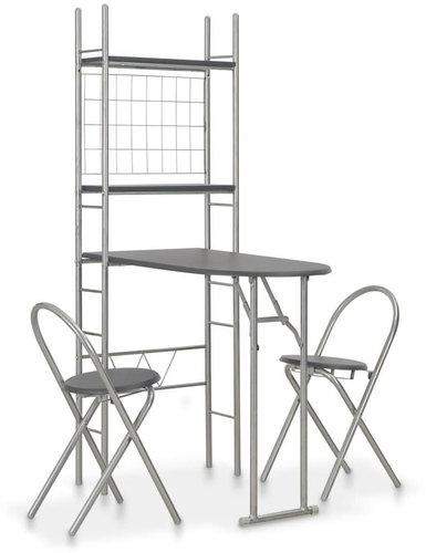 3-piece folding dining set with MDF storage rack and black steel 284404 - Dining Set - Main image