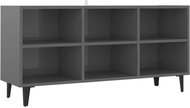 SHUMEE s kovovými nohami šedý vysoký lesk 103,5 × 30 × 50 cm - TV stolek