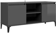 SHUMEE s kovovými nohami šedý vysoký lesk 103,5 × 35 × 50 cm - TV stolek